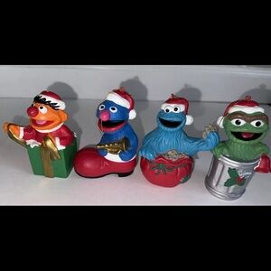 Set Of 4 Vintage Jim Henson Productions Sesame Street Ornaments Bert Ernie Oscar